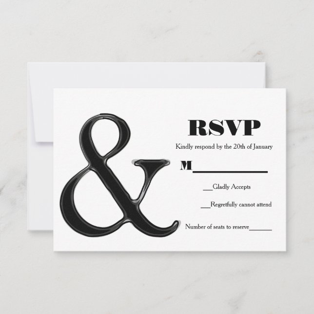Black & White Ampersand Modern Chic Wedding RSVP Card (Front)
