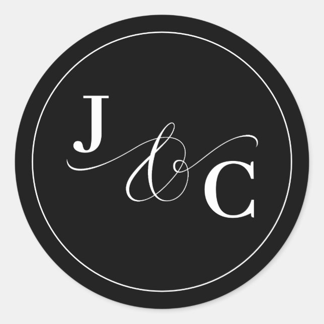 Black & White Ampersand Monogram Wedding Classic Round Sticker (Front)