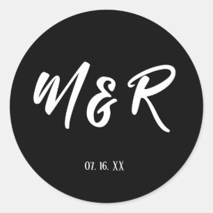 Black & White Ampersand Monogram Wedding Classic Round Sticker
