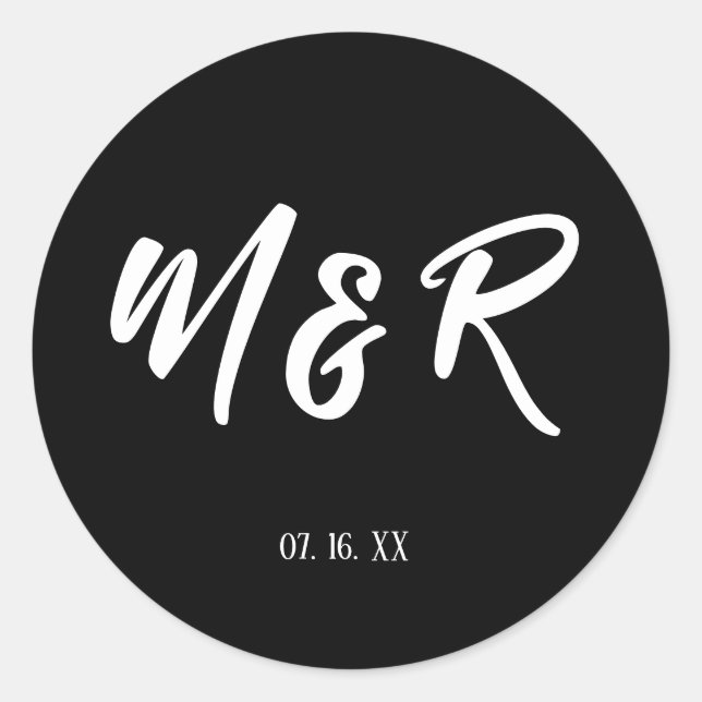 Black & White Ampersand Monogram Wedding Classic Round Sticker (Front)