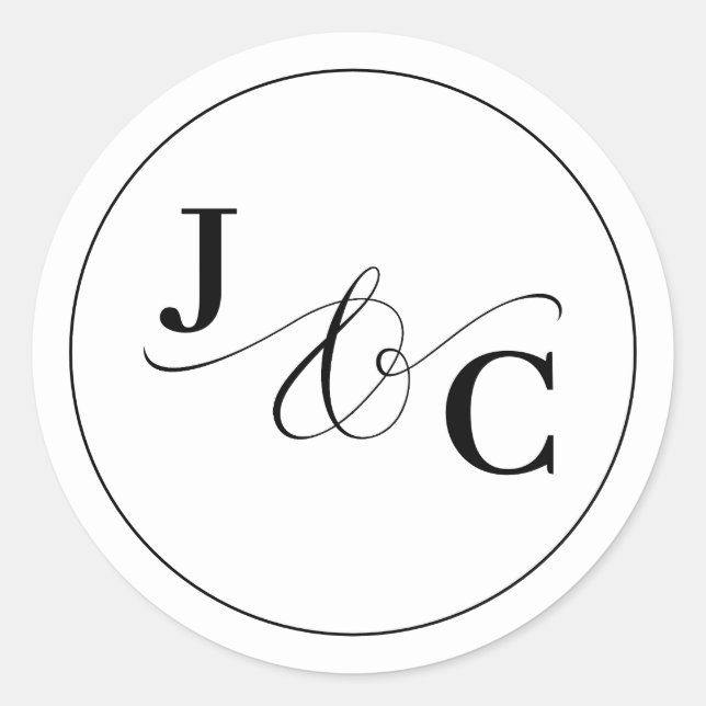 Black & White Ampersand Monogram Wedding Classic Round Sticker (Front)