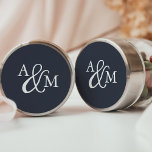 Black & White Ampersand Monogram Wedding Classic Round Sticker<br><div class="desc">Seal your invitation envelopes or favors with these elegant solid color wedding stickers featuring your initials worked into a monogram joined by a decorative script ampersand,  on a navy blue background for a simple and timeless look. Designed to match our Ampersand Monogram wedding invitation collection.</div>