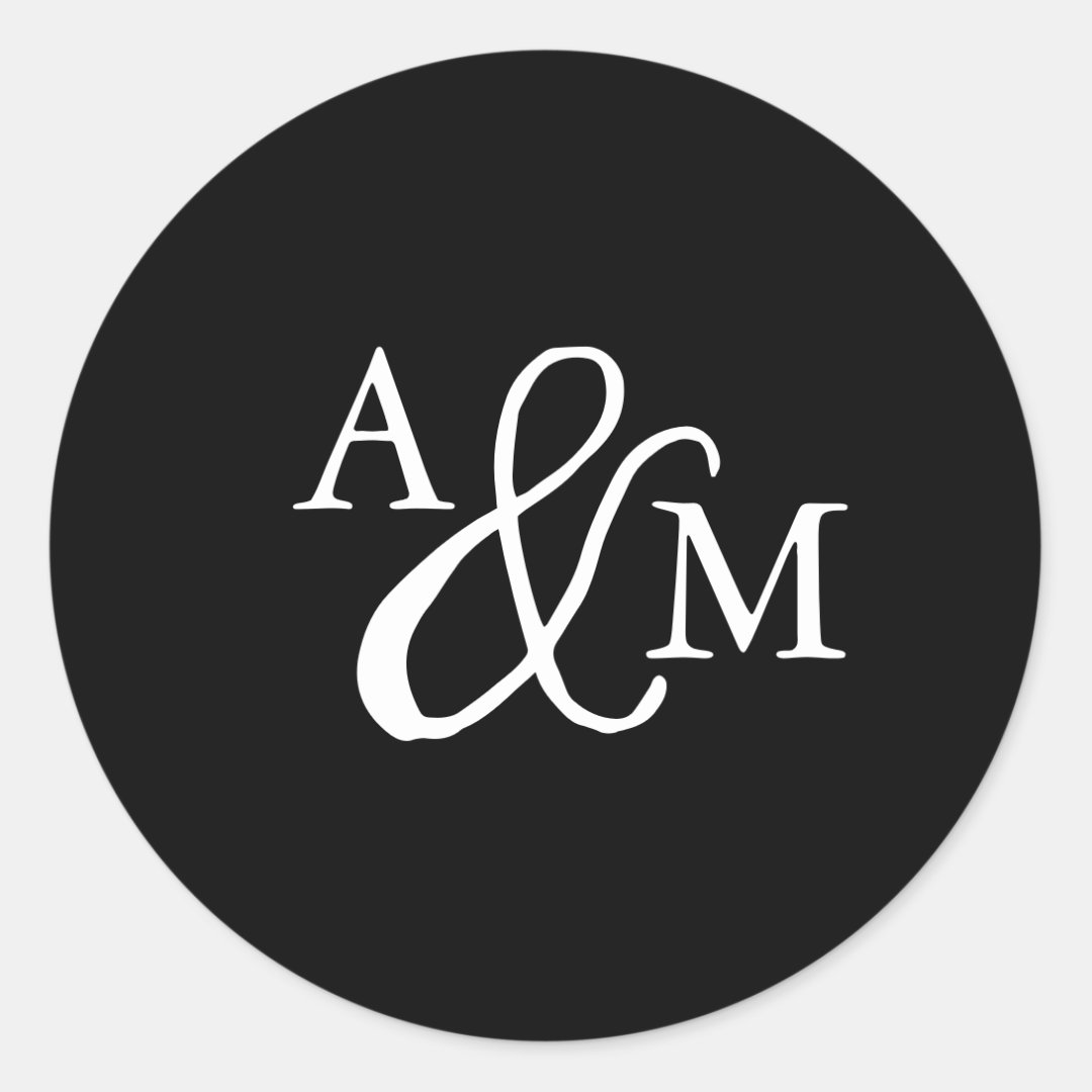 Black & White Ampersand Monogram Wedding Classic Round Sticker | Zazzle