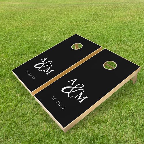 Black  White Ampersand Monogram Wedding Cornhole Set