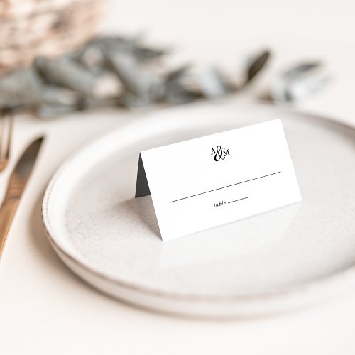 Black  White Ampersand Monogram Wedding Place Card