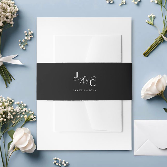 Black & White Ampersand Personalized Wedding Invitation Belly Band (Creator Uploaded)