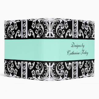Black, White, and Aquamarine Damask Binder