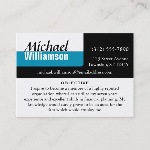 Black White and Blue Corner RESUME Cards