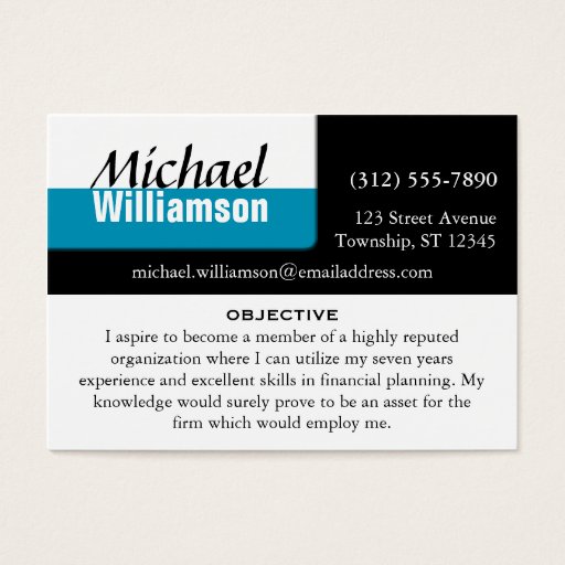 Customizable Black White and Blue Corner RESUME Cards Business Card