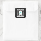 Black, White, and Blue Damask Monogram Sticker (Bag)