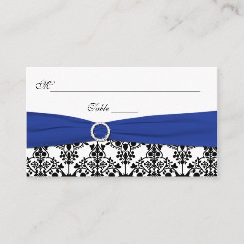 Black, White, and Blue Damask Placecards Business Card