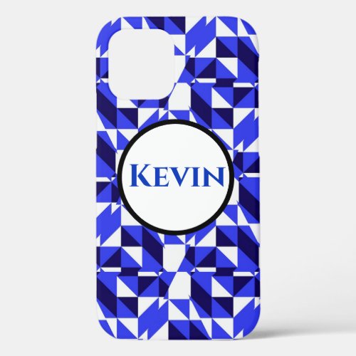 Black White and Blue Geometric Shapes iPhone 12 Case