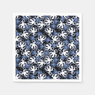 Black, White and Blue Octopus Seamless Pattern Napkins