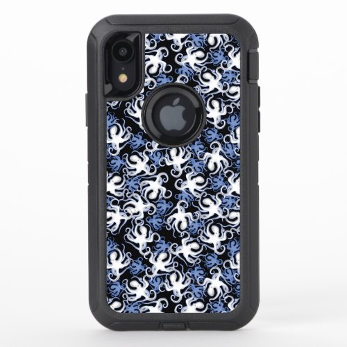 Black White and Blue Octopus Seamless Pattern OtterBox Defender iPhone XR Case