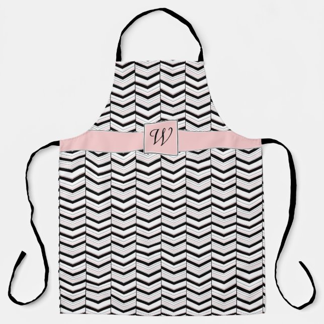Black White and Blush Chevron All-Over Print Apron (Front)