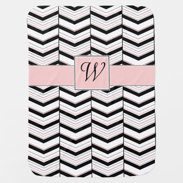 Black White and Blush Chevron Baby Blanket (Front)
