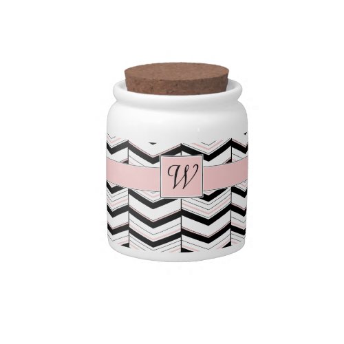 Black White and Blush Chevron Candy Jar