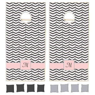 Black White and Blush Chevron Cornhole Set