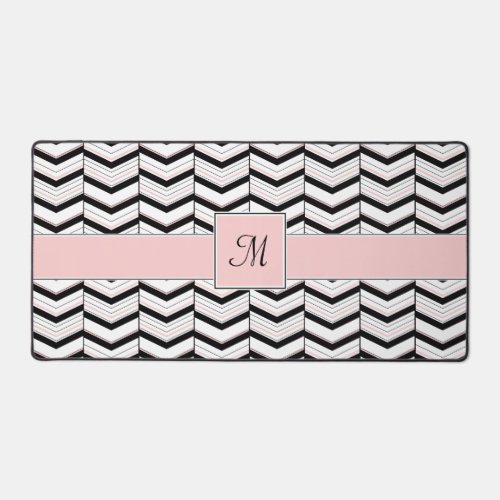 Black White and Blush Chevron Desk Mat