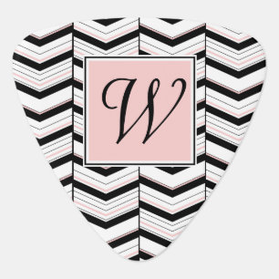 Black White and Blush Chevron Guitar Pick