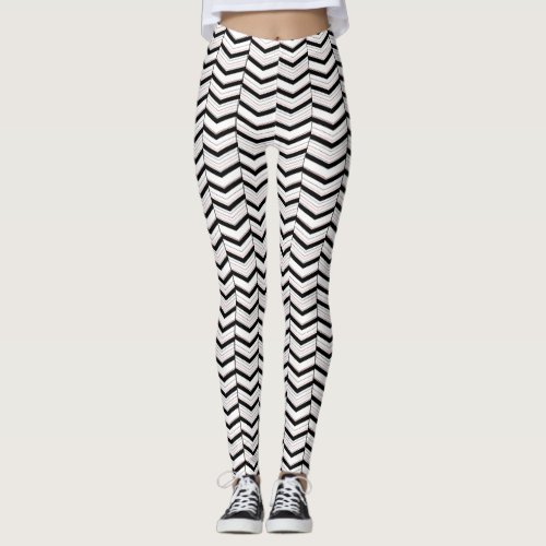 Black White and Blush Chevron Leggings