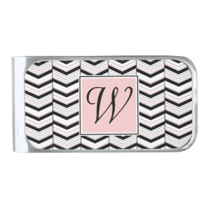 Black White and Blush Chevron Money Clip