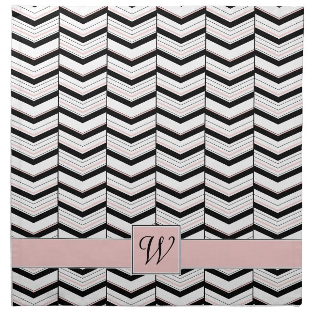 Black White and Blush Chevron Napkin (Front)
