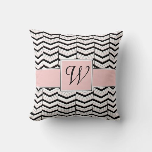 Black White and Blush Chevron Pillow