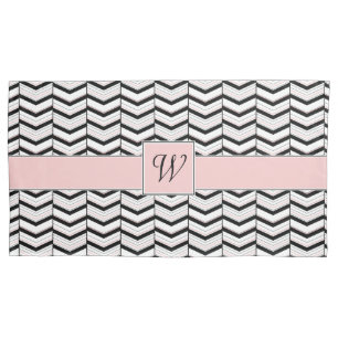 Black White and Blush Chevron Pillow Case