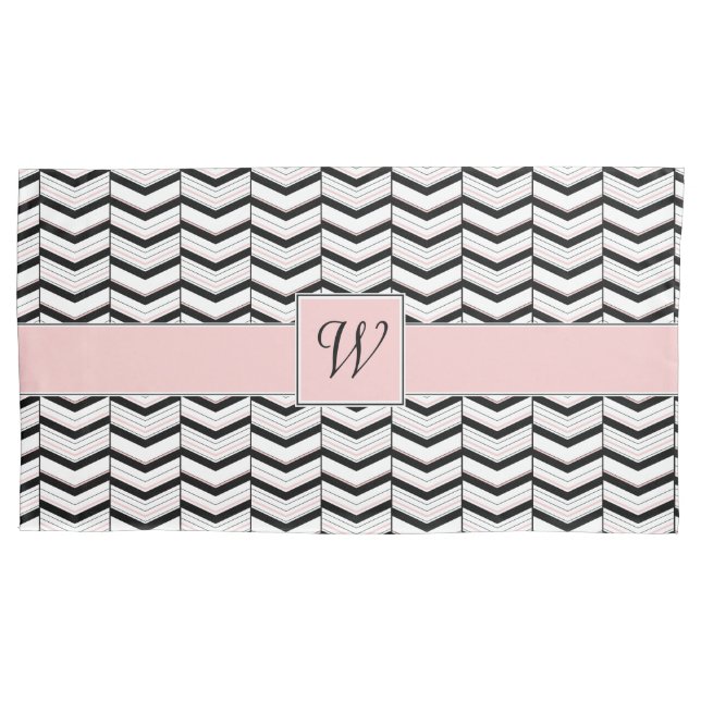 Black White and Blush Chevron Pillow Case (Front)