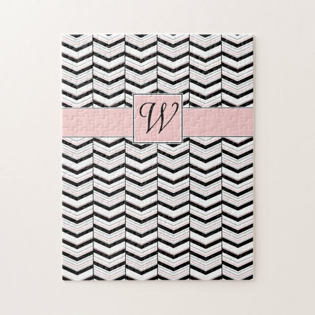 Black White and Blush Chevron Puzzle (Vertical)