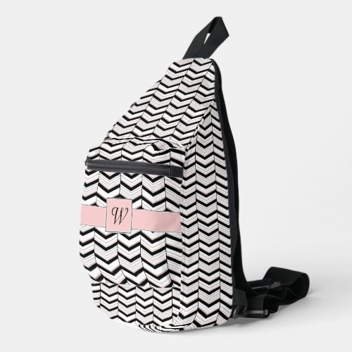 Black White and Blush Chevron Sling Bag