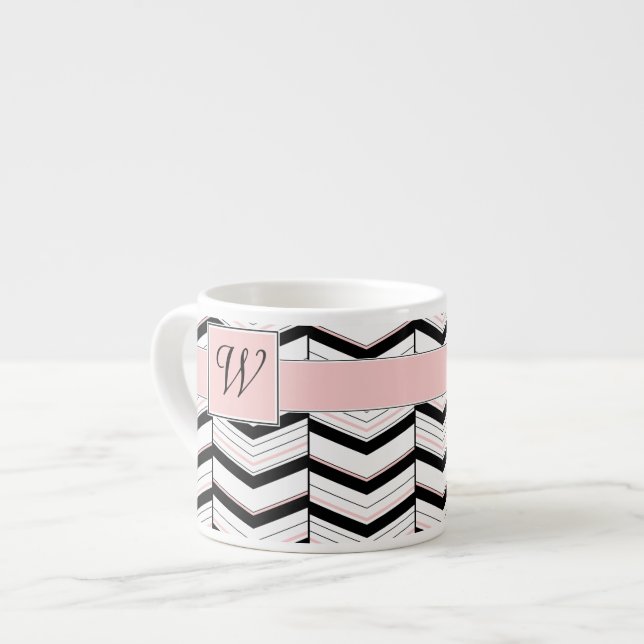 Black White and Blush Chevron Specialty Mug (Front Left)