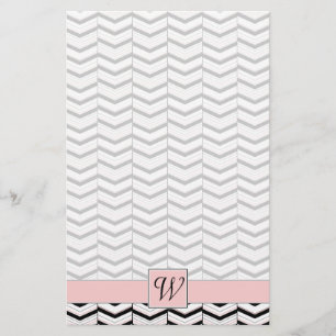 Black White and Blush Chevron Stationery