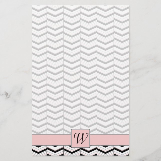 Black White and Blush Chevron Stationery (Front)