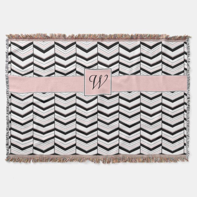 Black White and Blush Chevron Throw Blanket (Front)