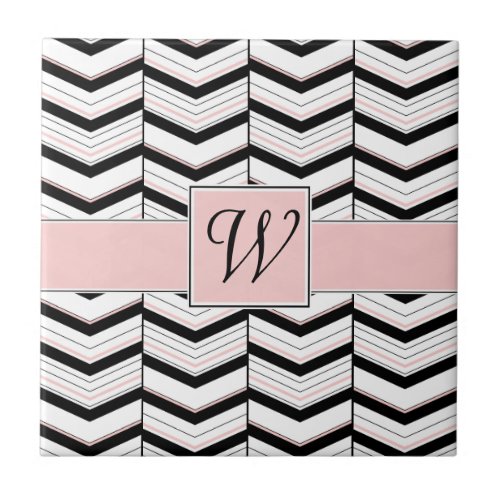 Black White and Blush Chevron Tile