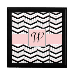 Black White and Blush Chevron Tile Box