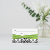 Black, White, and Chartreuse Damask Placecards (Standing Front)
