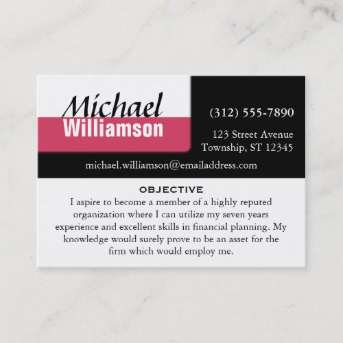 Black White and Dark Pink Corner RESUME Cards