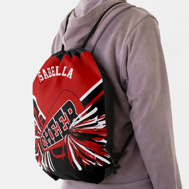 Black, White and Dark Red 📣 Cheerleader Drawstring Bag (Insitu)