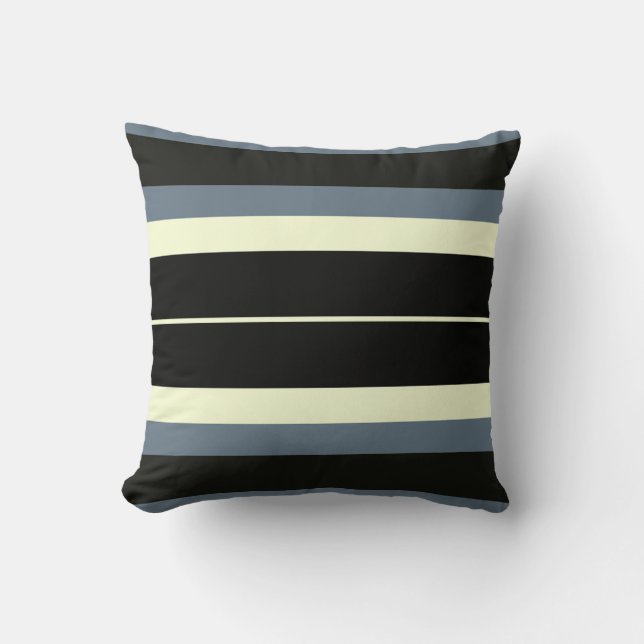 black, white and dusty blue stripes throw pillow (Front)