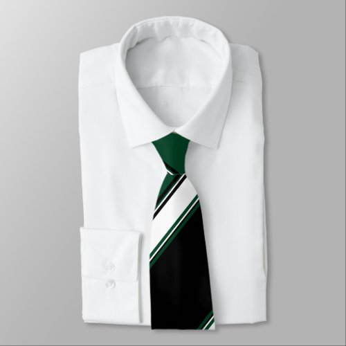Black White and Evergreen University Stripe Neck Tie
