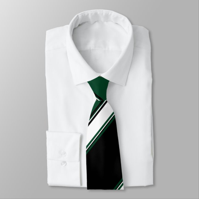 Black White and Evergreen University Stripe Neck Tie (Tied)
