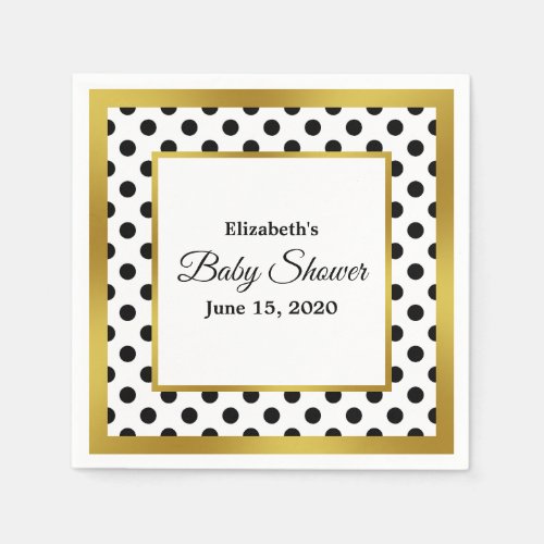 Black White and Faux Gold Baby Shower Napkins