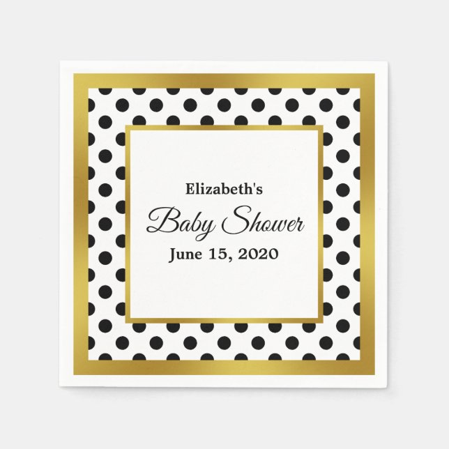 Black White and Faux Gold Baby Shower Napkins (Front)
