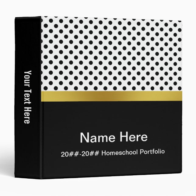 Black White and Faux Gold Homeschool Portfolio 3 Ring Binder (Front/Spine)