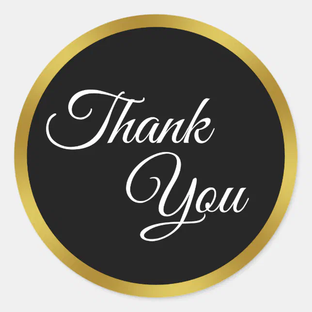 Black, White and Faux Gold Thank You Classic Round Sticker | Zazzle