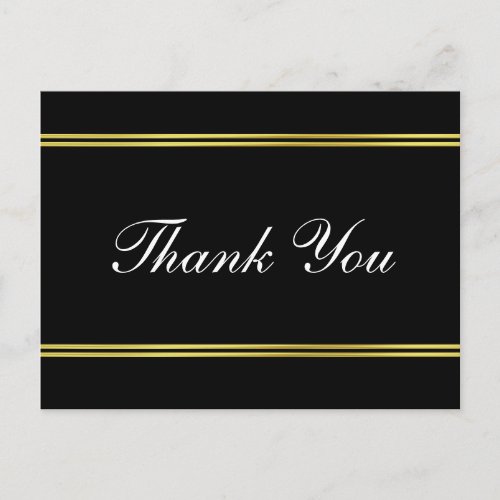 Black White and Faux Gold Thank You Postcard