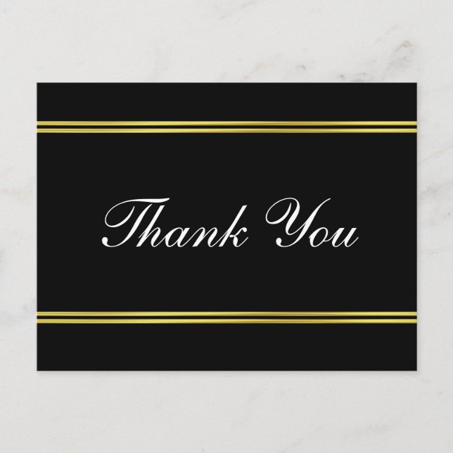 Black, White and Faux Gold Thank You Postcard (Front)